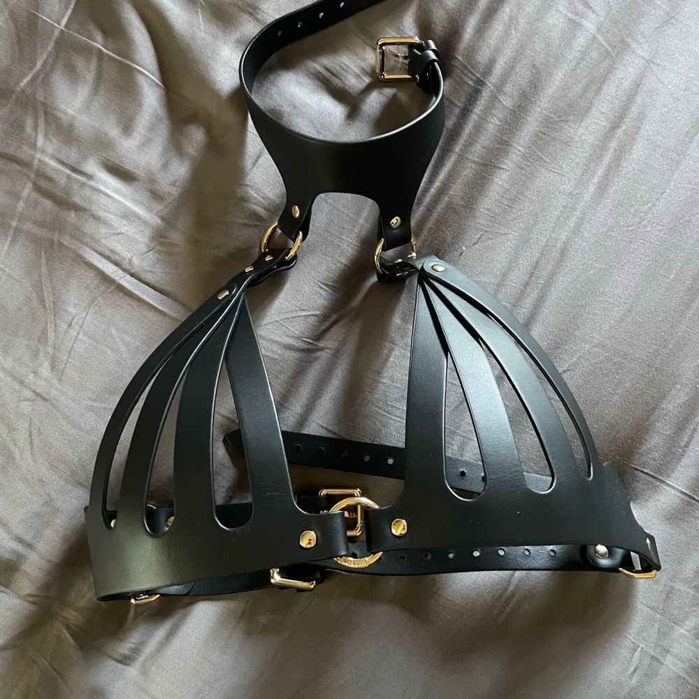 Black Leather Mariemur Bra/Harness